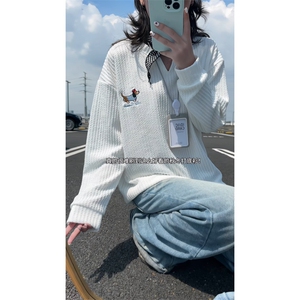 XZ809A/SYR07/特P19/控38  肌理感腊肠狗绣花V领长T恤卫衣图片