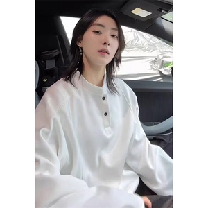 抖音得物品质美式高街重磅曼巴棉拼接cleanfit亨利领卫衣长袖T恤图片