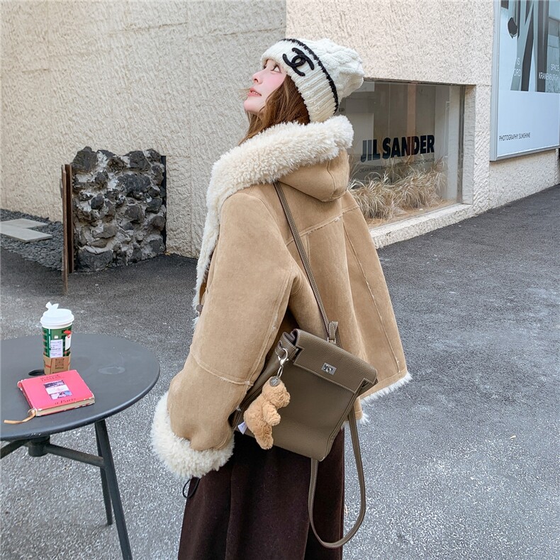 新款连帽加厚皮毛一体外套2D035-25135P190K288,女装短外套,2D035