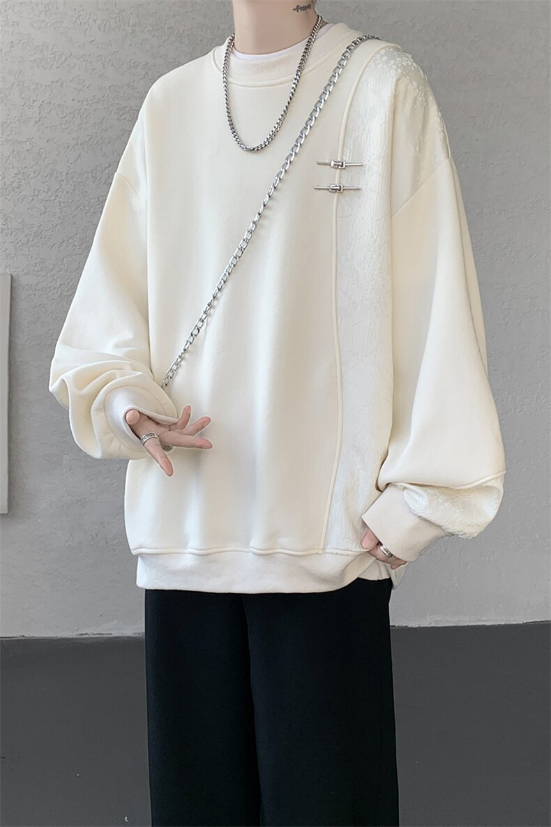 新中式金属盘扣重磅圆领卫衣大码拼接长袖套头上衣外套WY5115/P58,女装短外套,电商B238