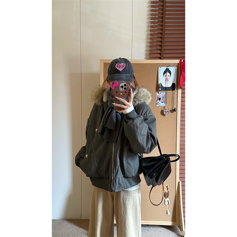现货重磅boxy短款棉衣座山雕大毛毛领男女棉服水洗工装厚外套,男装棉衣,电商A486