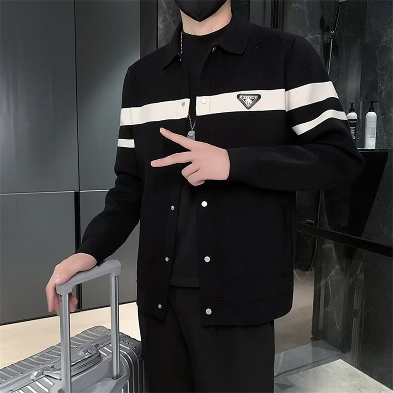 新品春秋款夹克男针织开衫翻领毛衣休闲时尚撞色拼接外套M810,男装针织衫/毛衣,星座1116A-2（原606A-1）