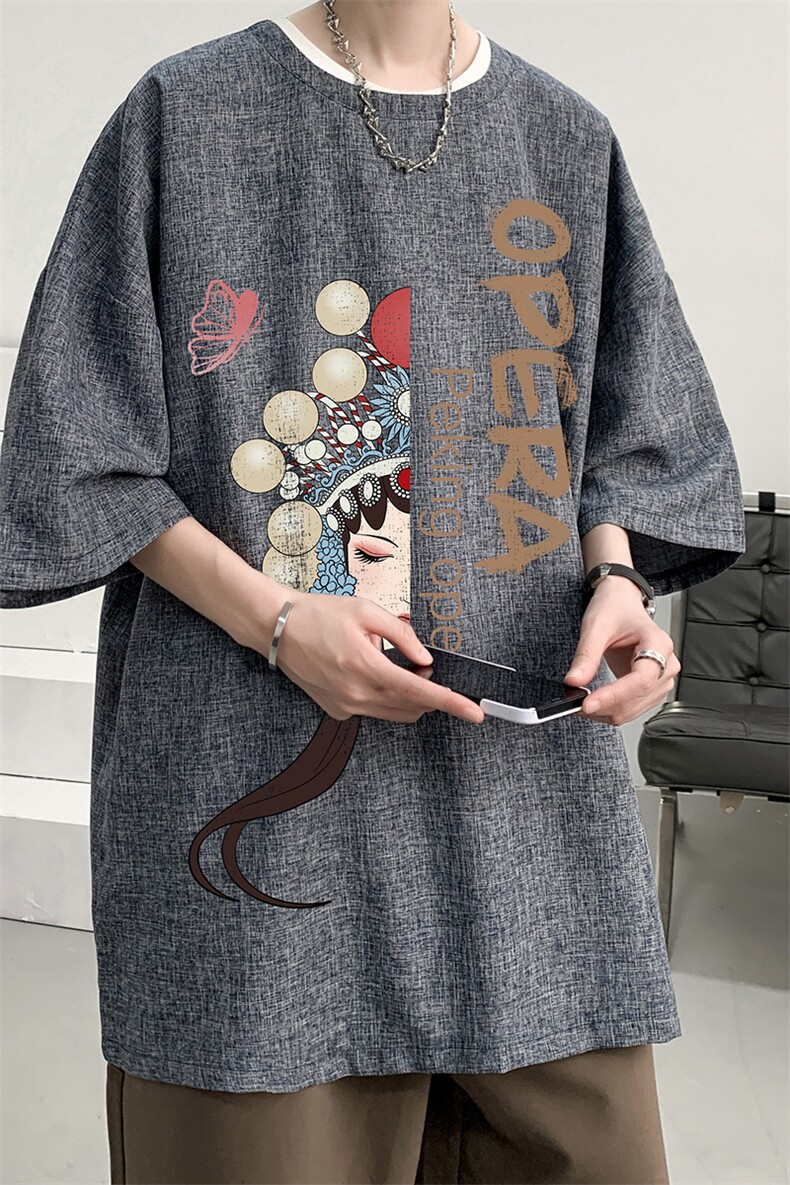 中国风短袖T恤男夏季薄款2025新款衣服大码潮牌圆领宽松半袖体恤,男装T恤,电商A040