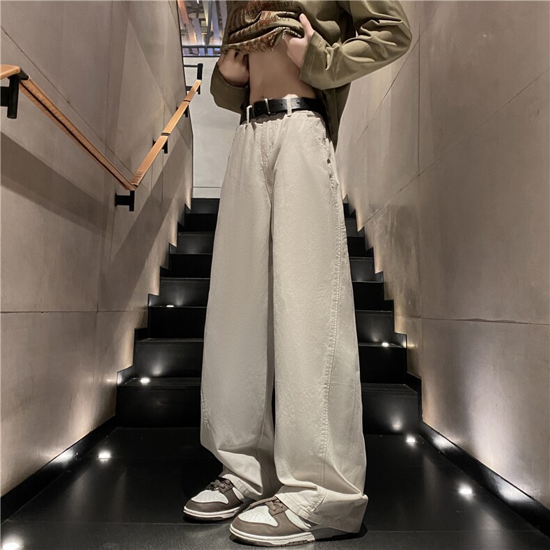 杏色弯刀工装裤男款春秋季新款美式高街潮牌宽松阔腿拖地休闲长裤,男装休闲裤,电商B315
