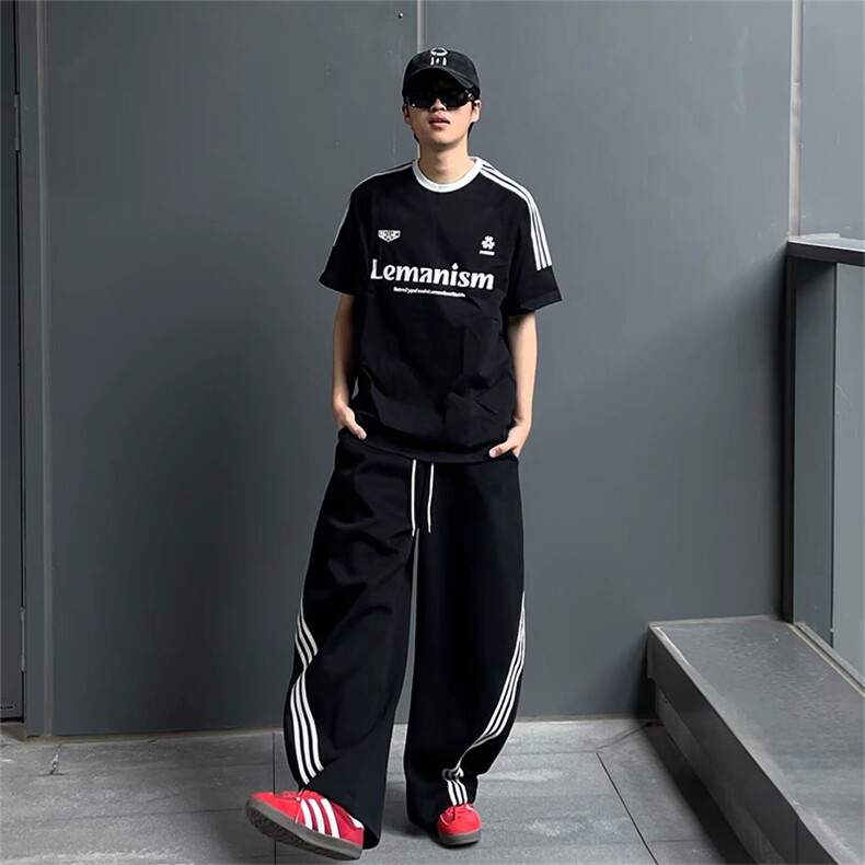 抖音得物供货240克宽松纯棉美式潮牌印花三杠半织带短袖T恤AT1601图片