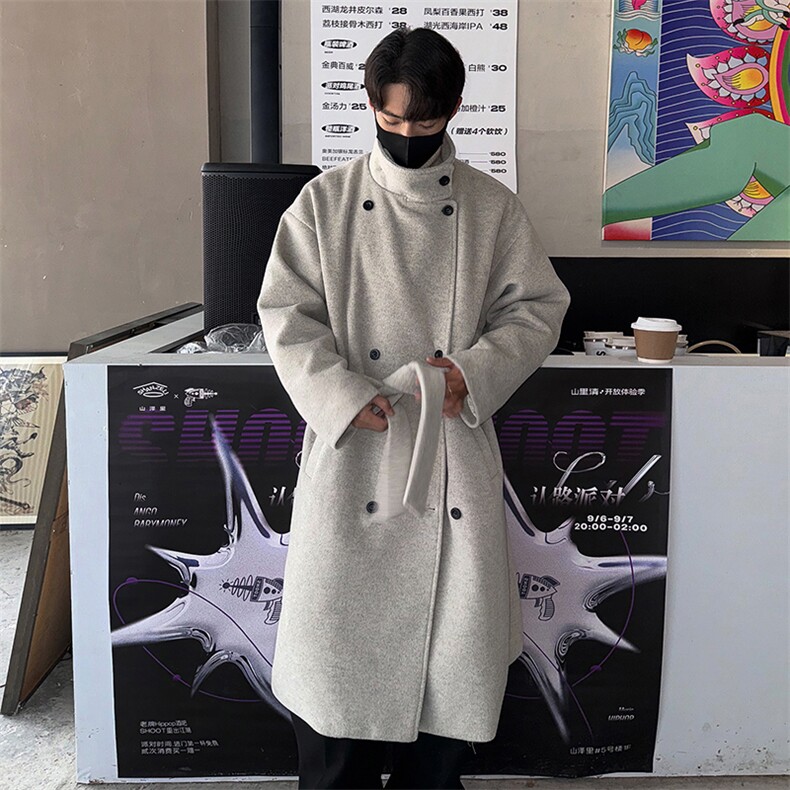 大货高品质冬季长款韩系呢料大衣男潮流小众风衣男风衣外套FY132,男装风衣,星座903-1