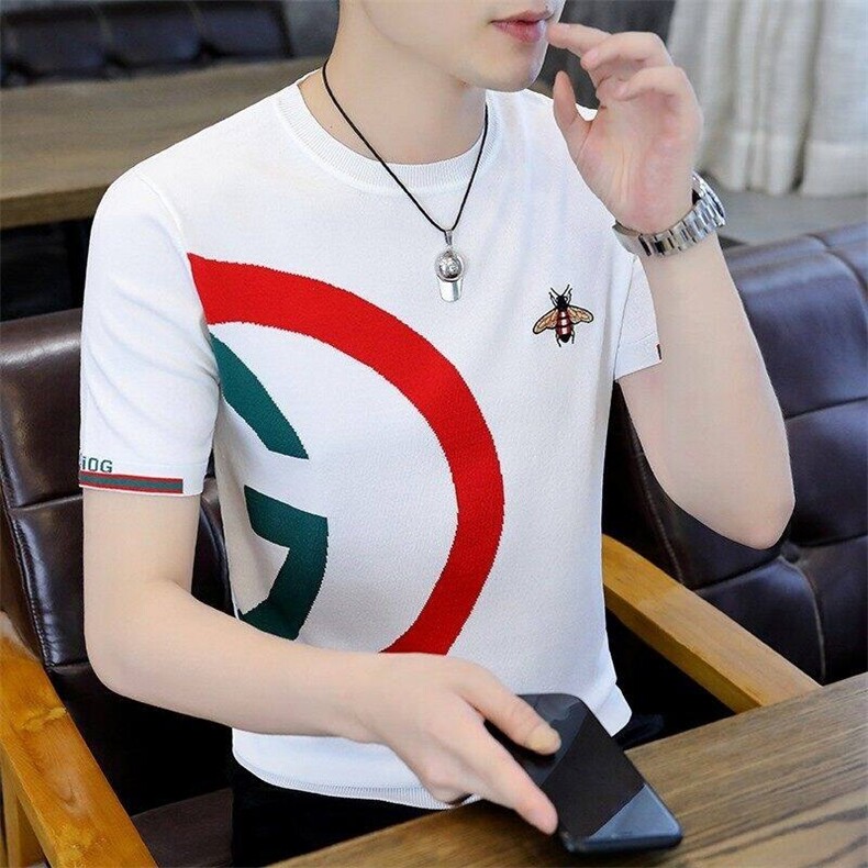 7910-P55夏季休闲时尚短袖毛衣男打底衫欧货T恤潮牌针织衫,男装T恤,电商D310B-1