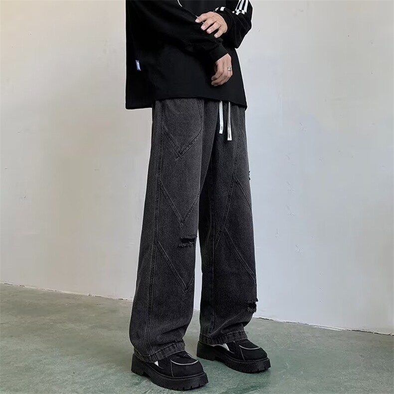 2024新款美式破洞牛仔裤宽松直筒做旧水洗痞帅男现货K8151-P47,男装牛仔裤,星座512-3