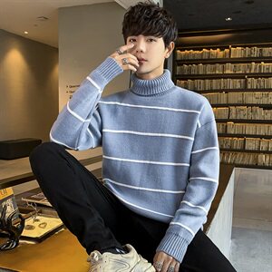 Tim-MY578高领毛衣男士秋冬季潮流2021新款加厚条纹个性图片