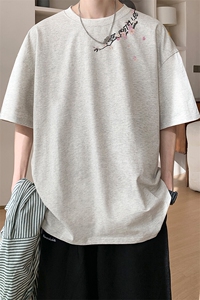 图案已注册夏季新款港风休闲短袖T恤男潮宽松百搭半袖体恤D151P25图片