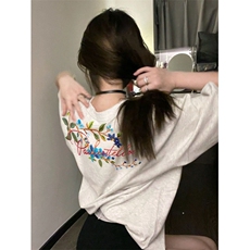 H0744-P35全刺绣索罗娜领口+包边拉肩休闲短袖T恤【成品现货】，男装T恤，星座617A-2