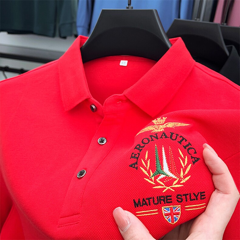 纯棉刺绣polo衫男长袖春秋潮流2023新款商务休闲男士翻领t恤上衣,男装Polo衫,电商B212（原钱塘6029）