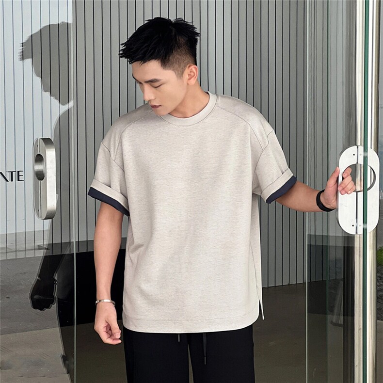 （网图）原版230克果冻棉插肩袖小众设计感夏季纯色短袖T恤男P33,男装T恤,电商C306-1