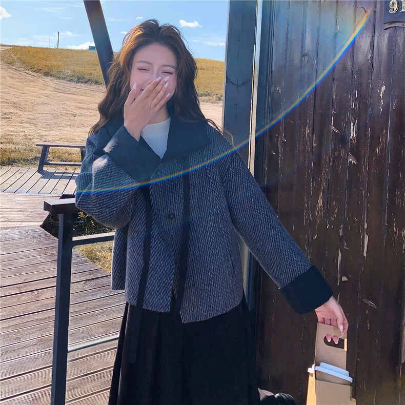 学院风羊毛双面毛呢外套女秋冬2025新款小个子独特超好看气质上衣,女装短外套,2C057