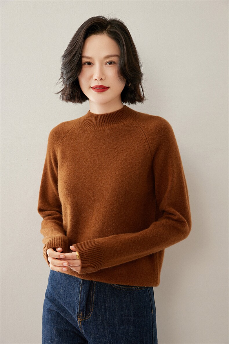 半高领双股加厚羊绒衫女宽松套头羊毛衫秋冬打底针织短款纯色毛衣,女装羊绒衫,德尔信羊绒