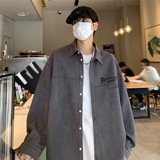 港风新款秋季时尚百搭宽松翻领字母印花衬衫外套S6701P55控78，男装衬衫，电商A268A