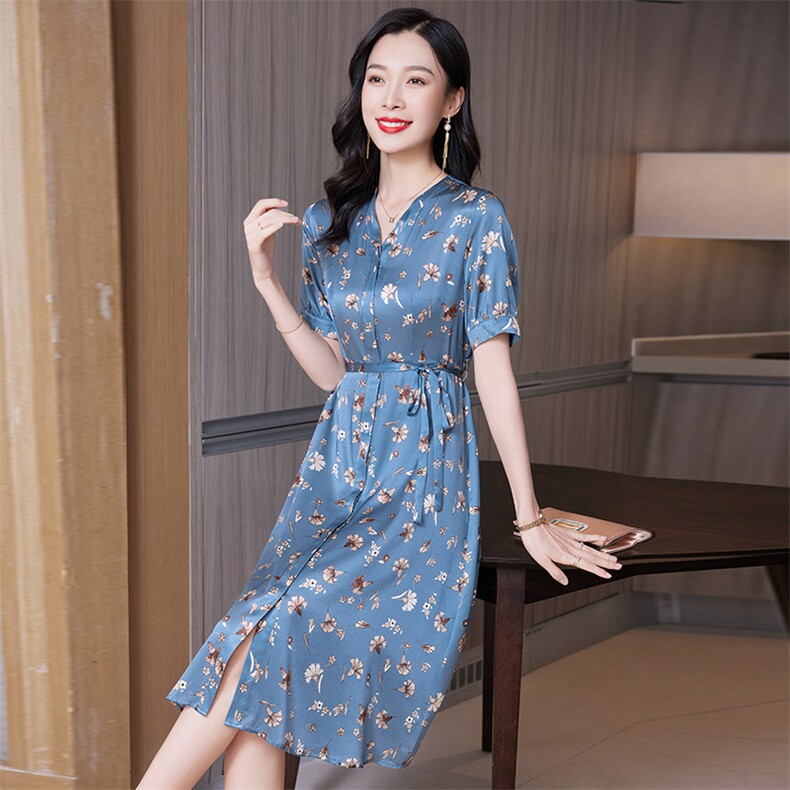 2026新款连衣裙真丝真丝正品短袖韩版中长裙女裙淑女风23010,女装连衣裙,阿舍尔精品