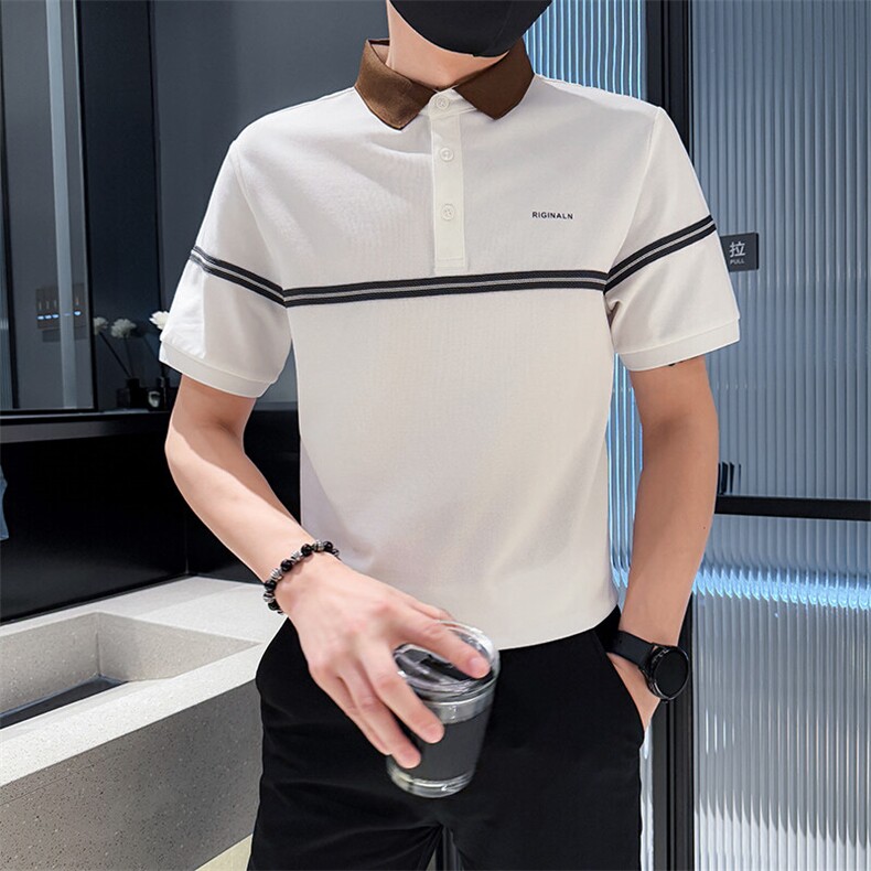 2025夏季新款织带设计短袖T恤时尚潮流翻领Polo衫B9712-P48,男装T恤,电商D342
