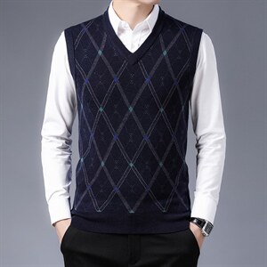 SW1812男式2023年秋冬新款羊毛背心v领商务马甲毛衣休闲针织衫P48,男装针织衫/毛衣,电商B360