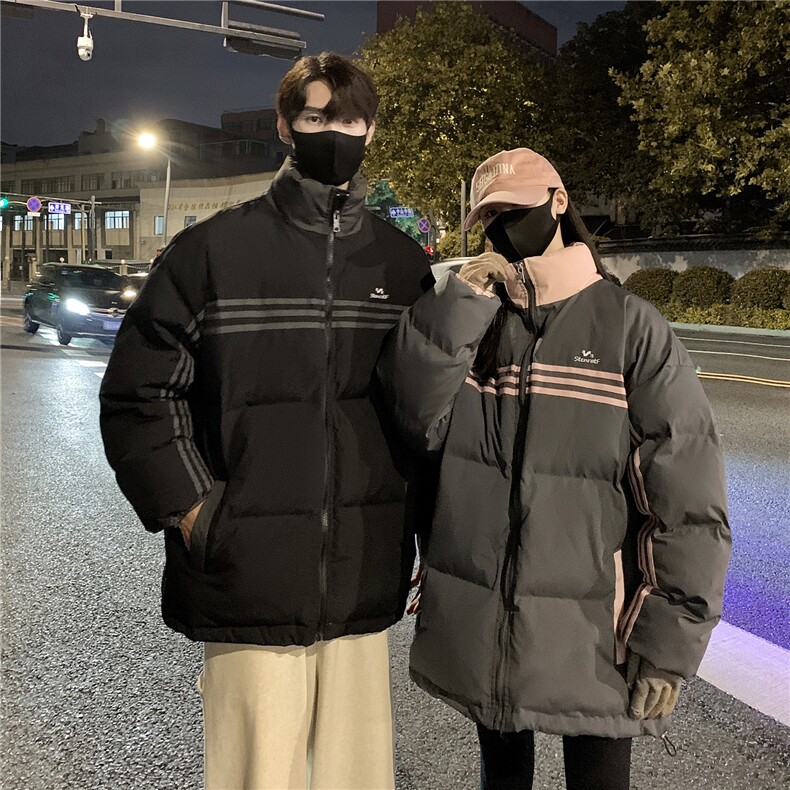 情侣装冬装美式条纹织带棉服刺绣logo棉衣休闲外套男G1100P118,男装棉衣,电商A339
