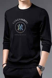 春秋季薄款圆领长袖t恤男士潮牌宽松上衣服卫衣男体恤内搭打底P68图片