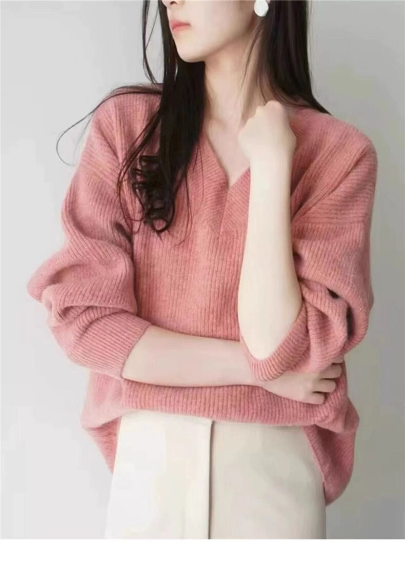 宽松慵懒风针织衫女秋冬季软糯内搭打底衫毛衣潮,针织衫/毛衣,半城羊绒