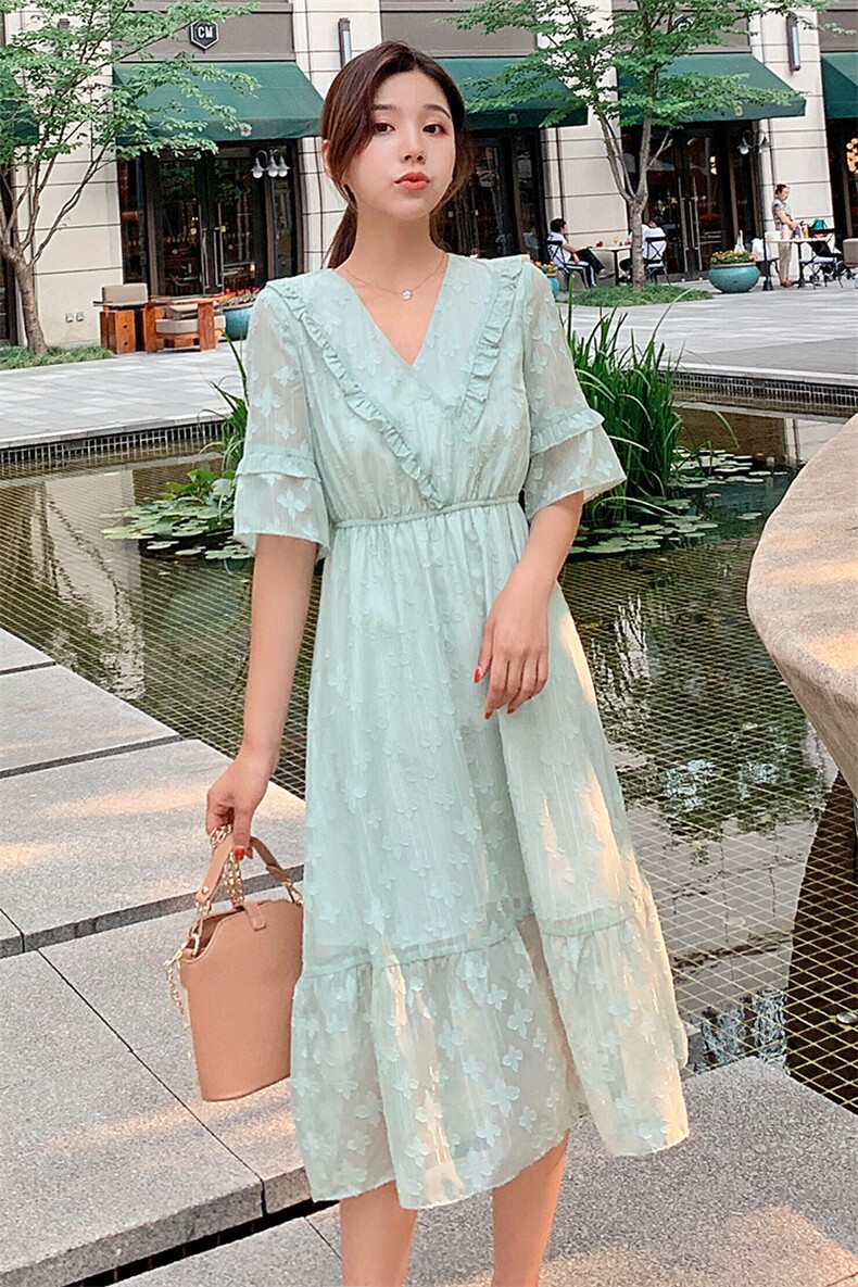 春夏超显瘦连衣裙桑蚕丝时尚通勤刺绣短袖连衣裙9911,女装连衣裙,天丽