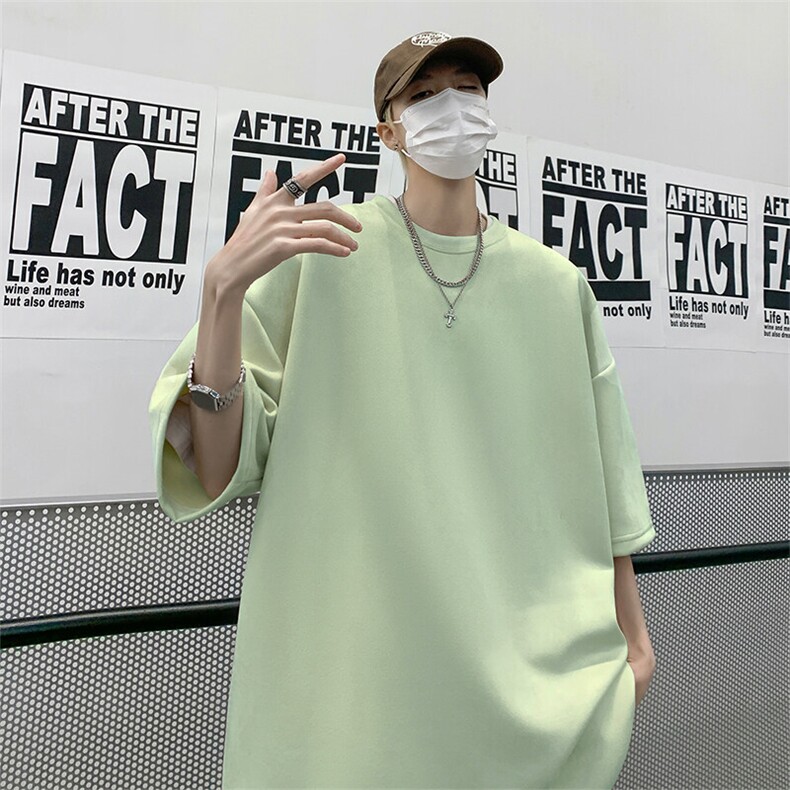 抖音得物直播高品质二开240克美式高街麂皮绒光版纯色短袖t恤12.5，男装T恤，电商A486-1