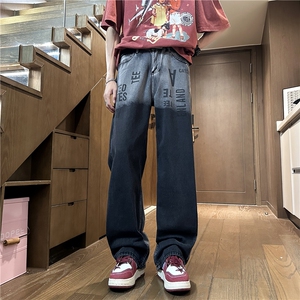 薄款现货印花牛仔裤男宽松直筒休闲长裤子GK27-P60-限价78图片