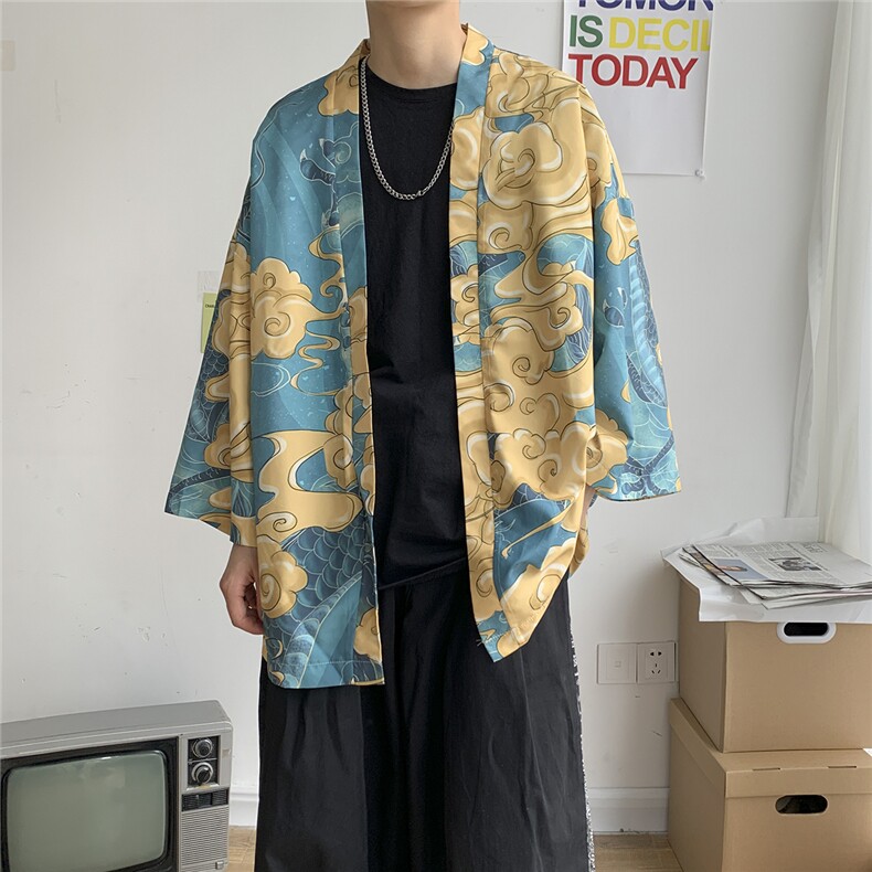 夏季大码港风日系外套防晒服和服开衫薄款道袍披风汉服F12/P40,男装衬衫,钱塘713