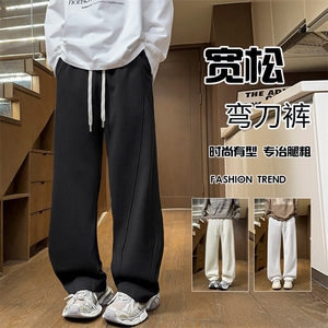 特批P35无差价2025拼接拖地弯刀裤男宽松美式港风直筒休闲裤K5630图片