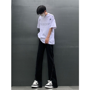 现货 24春夏黄泥开叉毛边宽松牛仔裤设计感微喇休闲裤男K5803-P55图片