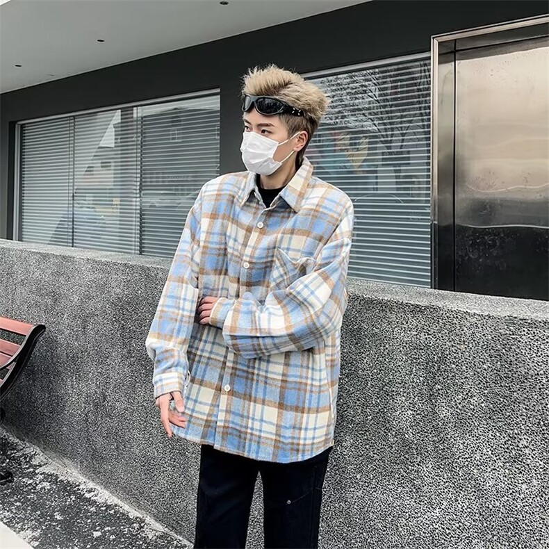 格子衬衫男长袖潮牌痞帅上衣ins港风日系衬衣潮流外套C2666-p40,男装衬衫,星座1008-2