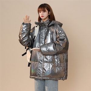 中性风冬季ins炫彩亮面设计感贴标保暖连帽羽绒服YR100 P255控298图片
