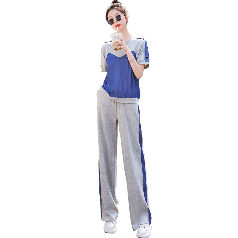 2023年夏季休闲套装女时尚新款牛仔天丝拼接两件套,女装套装/套裙,橙子家
