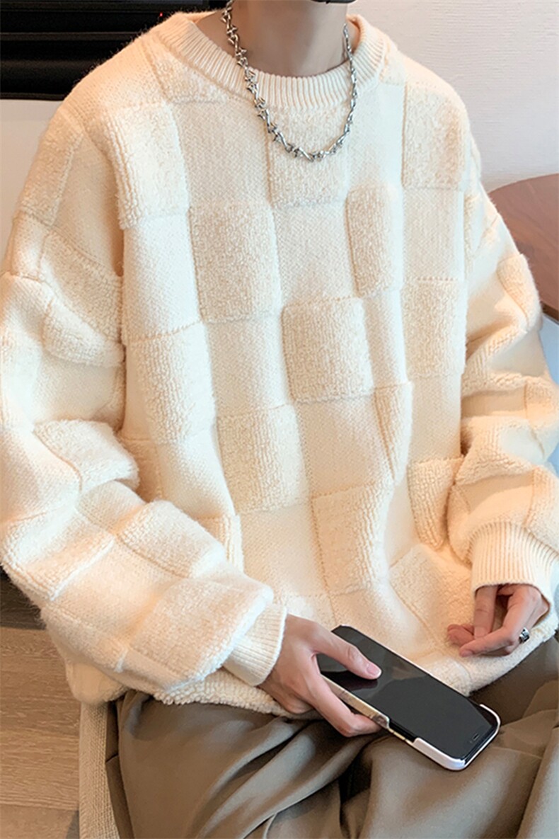 8XL-M特大码美式街头设计感毛巾绣格子毛衣男女情侣MY1204P50控68,男装针织衫/毛衣,电商D206-1