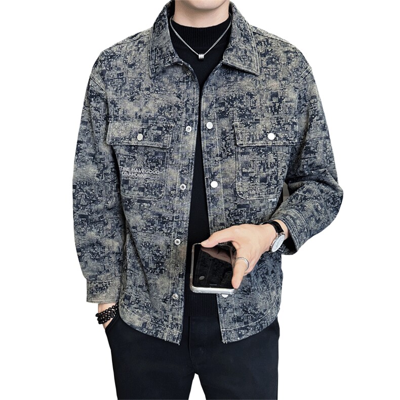 店主风秋季新款潮流复古水洗牛仔衬衣男夹克外套B338-5029-P115,男装工装外套,电商B338