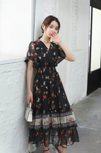 《现货》夏季新款长款碎花连衣裙，女装连衣裙，宫廷韵色