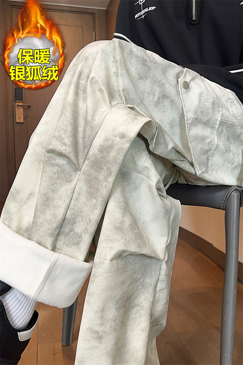 薄款改加绒保暖银狐绒扎染设计大码拖地裤男K1448J加绒-特P50控88,男装棉衣,电商A001