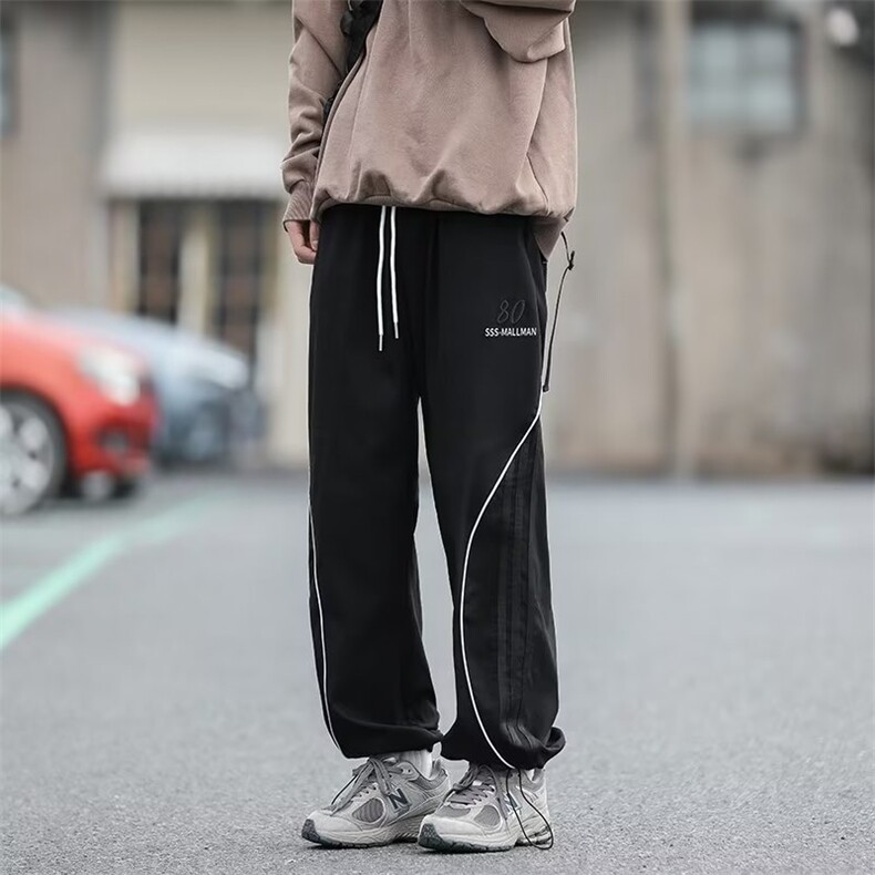 休闲裤男韩版潮流拼色字母高街帅2024夏季新款ins长裤K4737-P40图片