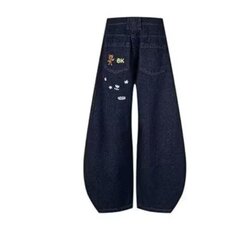 美式复古刺绣牛仔裤女春秋大码宽松显瘦高腰直筒阔腿拖地裤子，男装牛仔裤，星座1210-1