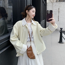 【新款2026春】韩系翻领蕾丝拼接短外套088-9812P155K248，女装短外套，2C088