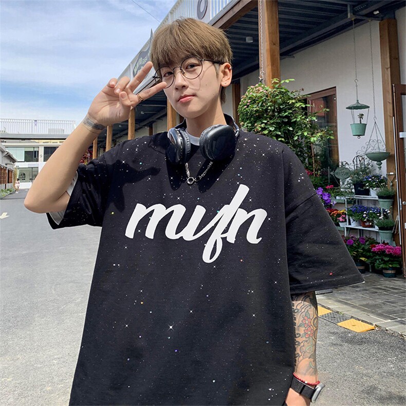 量大优供抖音视频支持得物配合二开美式满天星亮片短袖T恤MTX600,男装T恤,电商A486-1