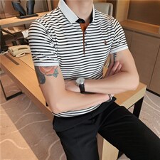 男士polo衫韩版潮流修身青年条纹刺绣翻领休闲短袖t恤PL2107/P58，男装T恤，电商A213
