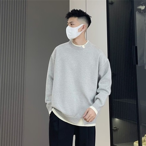 男士长袖红色毛衣圆领假两件新款潮流设计感针织衫MY217-P50图片