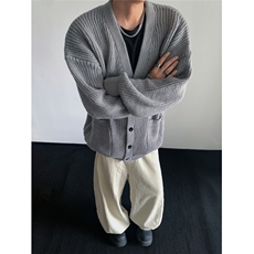 日系慵懒风V领针织衫毛衣情侣秋冬宽松百搭开衫外套M6001-特P50，男装针织衫/毛衣，电商A006
