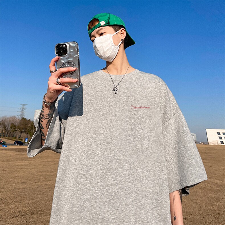抖音得物二开现货220克夏装重磅美式高街宽松短袖t恤MT117,男装T恤,电商A486-1