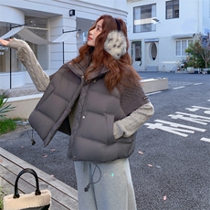 新款大货已出！拼接毛线半袖羽绒服90白鸭绒P285K399，女装羽绒服，2C295