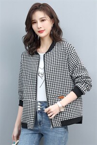 奥特莱斯千鸟格外套女2024年春季百搭夹克气质显瘦棒球服图片