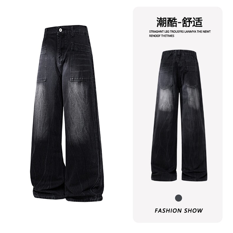 B221 美式ins高街暗黑小众重工艺直筒牛仔裤 LK24348-特P48控89.9图片